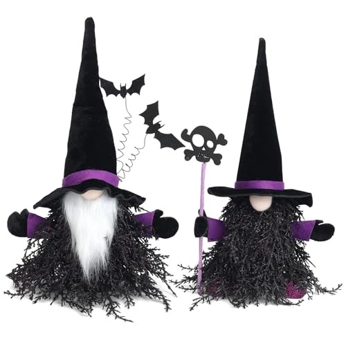 15 inch Halloween Gnome Decor, 2 PCS Tabletop Artificial Tree Black and Purple