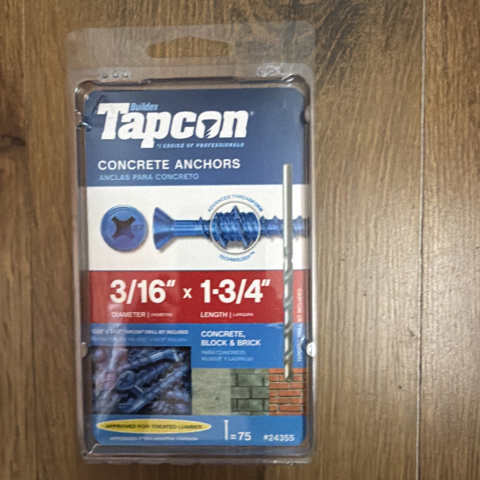 Tapcon 3/16" x 1-3/4" Phillips Flat-Head Concrete Anchors 75 Each