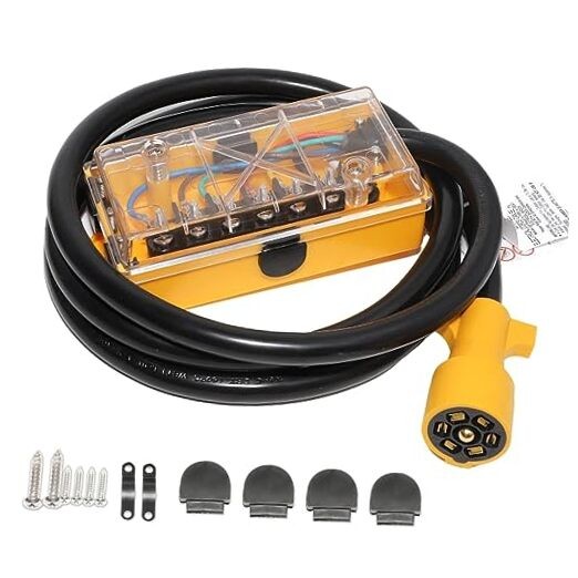  7 Way Plug Inline Trailer Cord 8Ft, 7 Gang Junction Box, Heavy Duty 7 