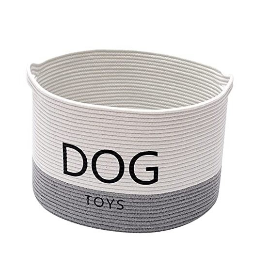 Durable rope round dog toy basket with handle, large dog bin - Perfect for 