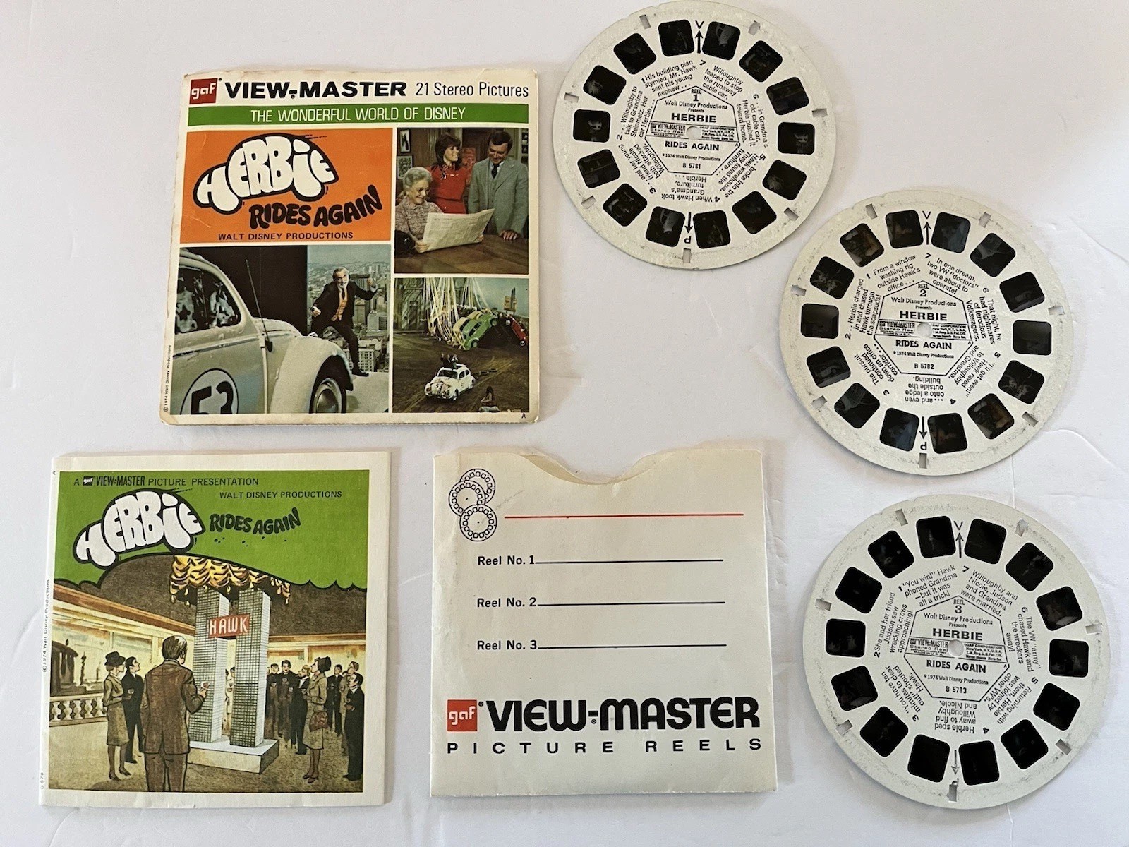 VTG 1974 GAF View-Master Disney Herbie Rides Again 3 Reel & 16p Booklet Set B578