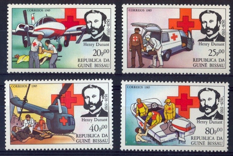 Guinea 1995 MNH 4v, Red Cross, Henry Dunant, Ambulance, Stretcher, First Aid 