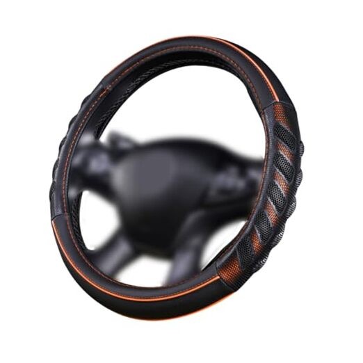  car Steering Wheel Cover Faux Leather Massage Universal fit 3D Orange black