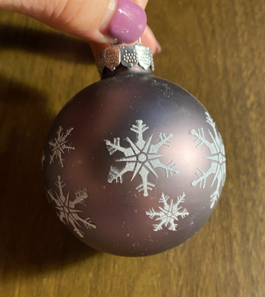 White Stenciled Snowflakes on Bronze Ball Blown Glass Christmas Ornament 2.5"