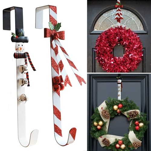 2 Pack Candy Cane Snowman Wreath Hangers for Front Candy Cane&Snowman