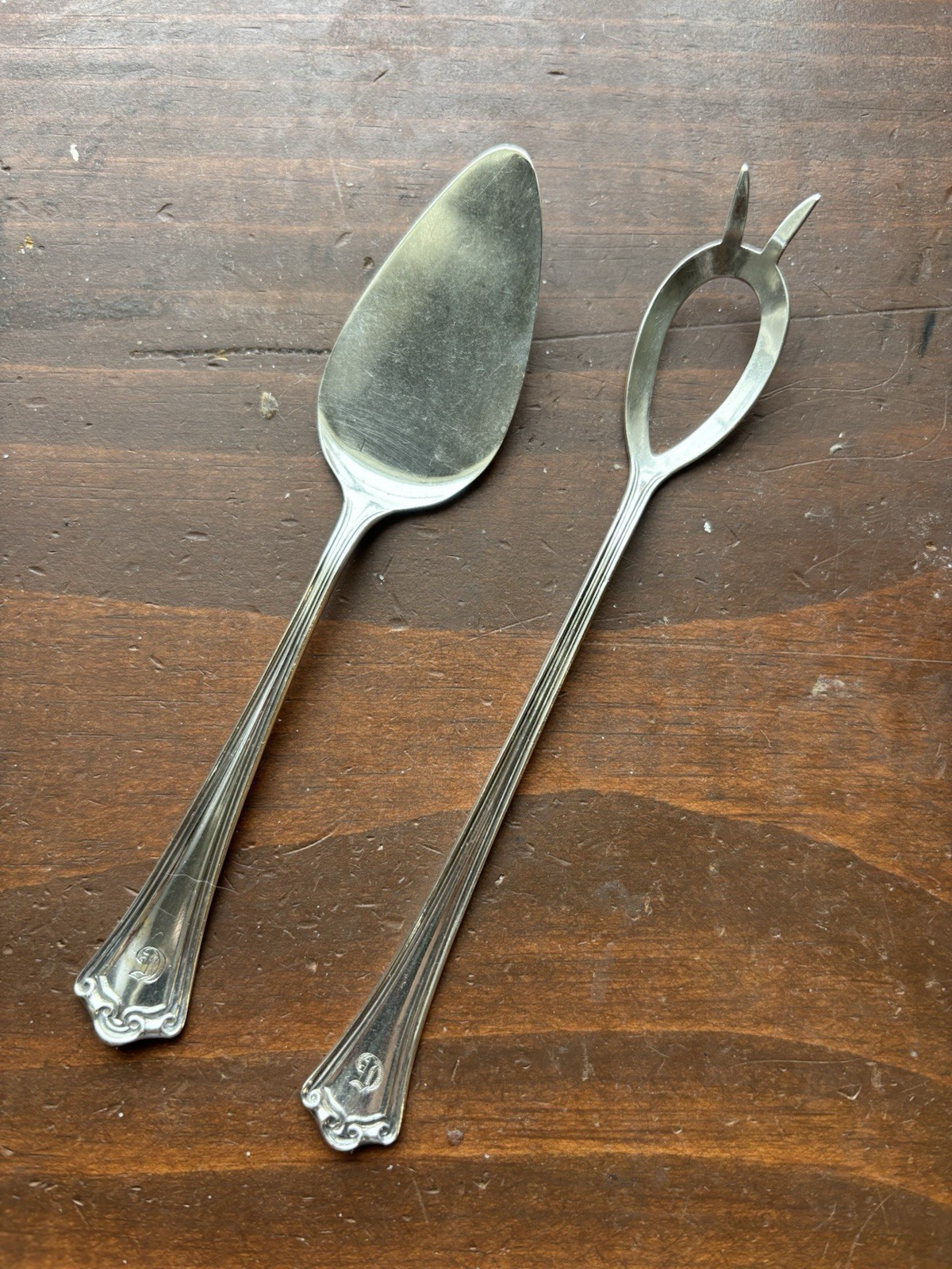 Baker Sterling Silver Pickle Olive Fork 6" & Butter Server 5" Matching Set