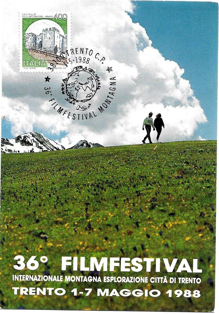 Official postcard TRENTO 36th film mountain festival 1988. Cancellation spec. front