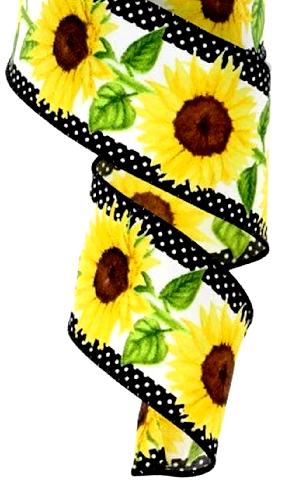 Sunflower Polka Dot Edge 2" by 2 yds and 29” Piece Wired Ribbon Summer Country