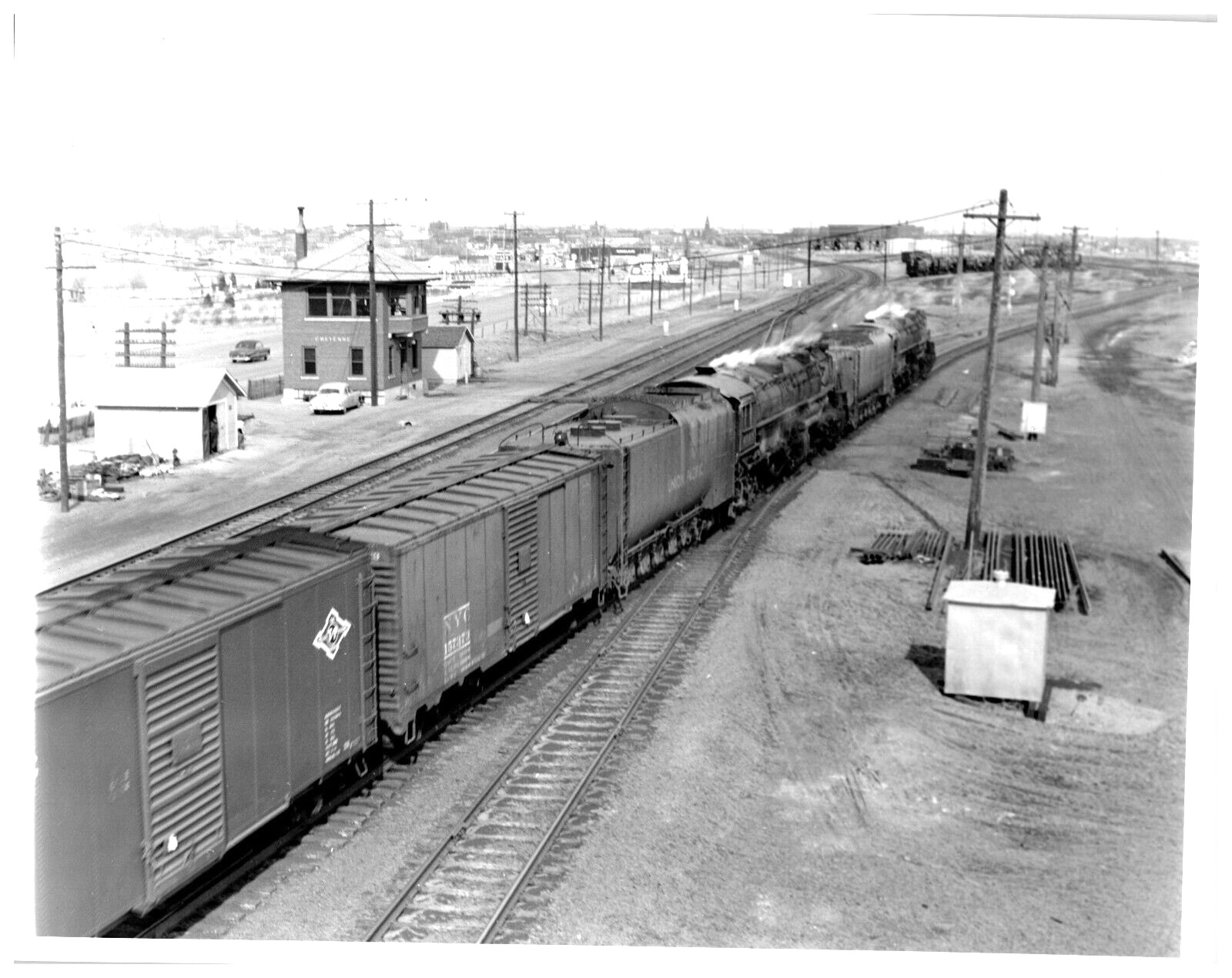 RAILROAD TRAIN UNION PACIFIC 400 & 4005 TOWER A CHEYENNE 8 X 10 B & W PHOTOGRAPH
