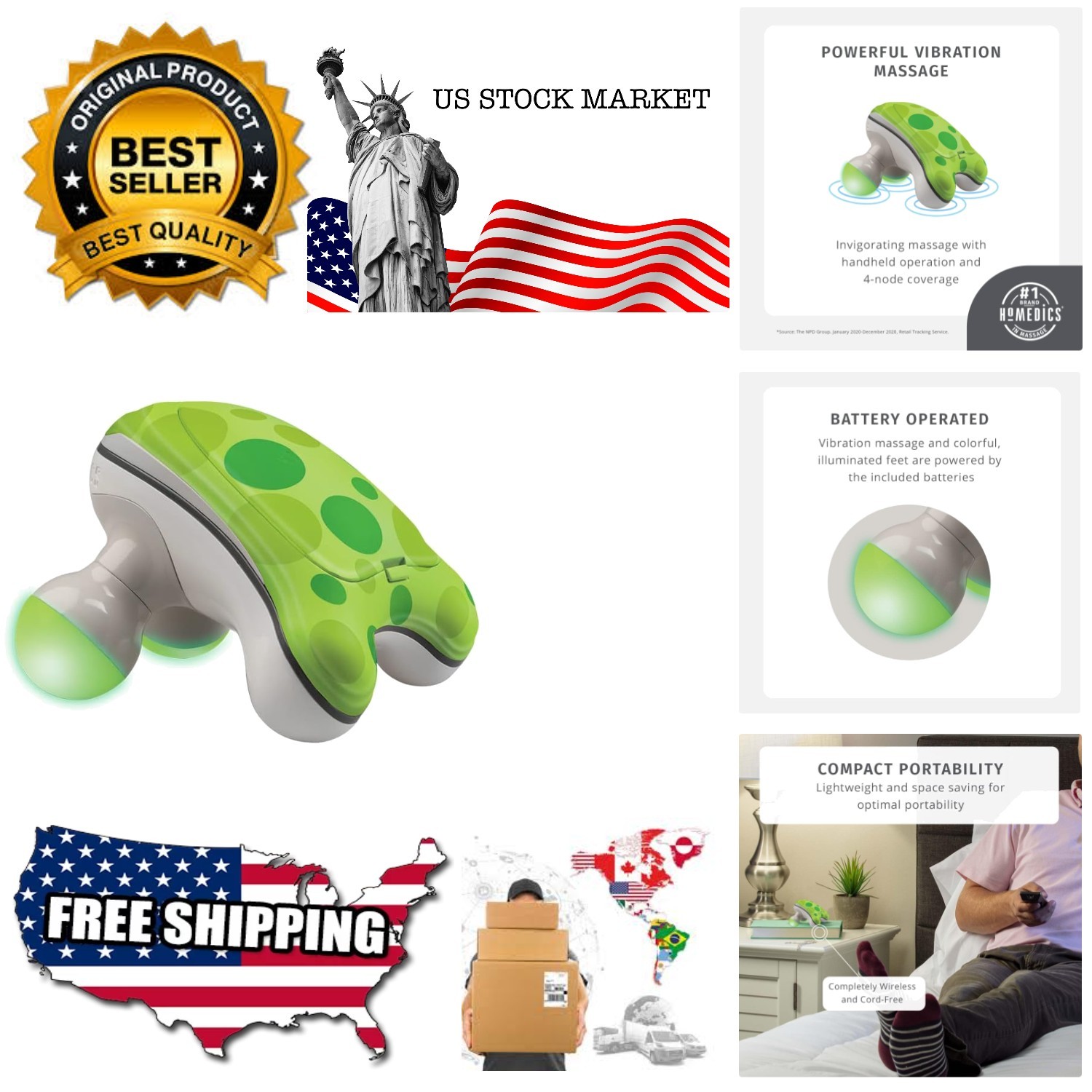 Ribbit Mini Handheld Massager, Vibrating Electric Massager with Comfort Grip ...