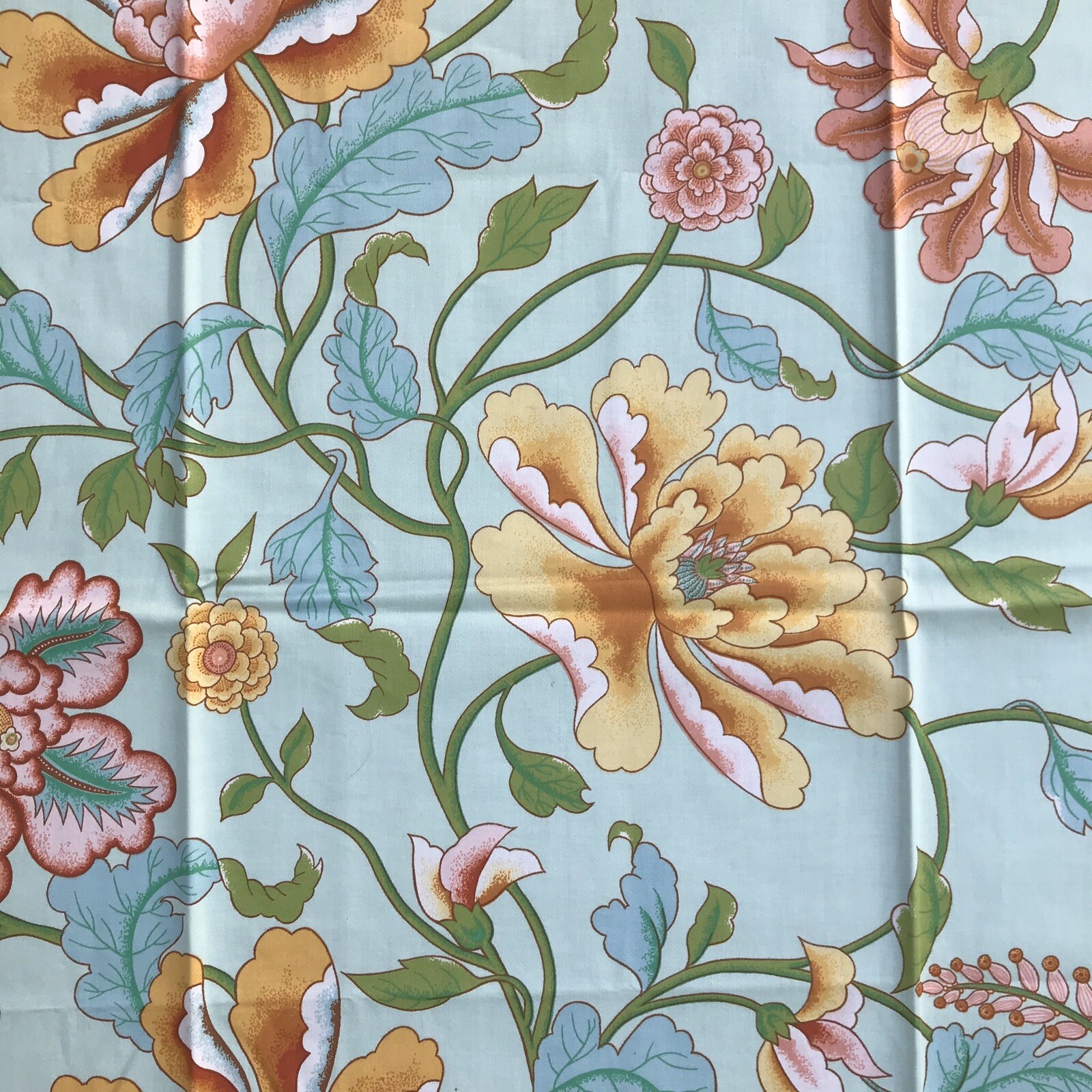 Vtg Fabric Remnant Cohama Camille Soft green / Blue Floral