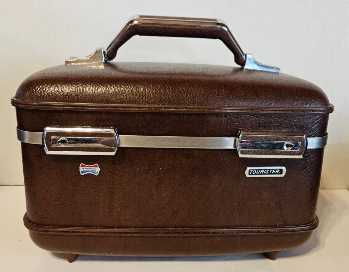 Vintage American Tourister Make-Up Vanity Train Case Burgandy carry on.