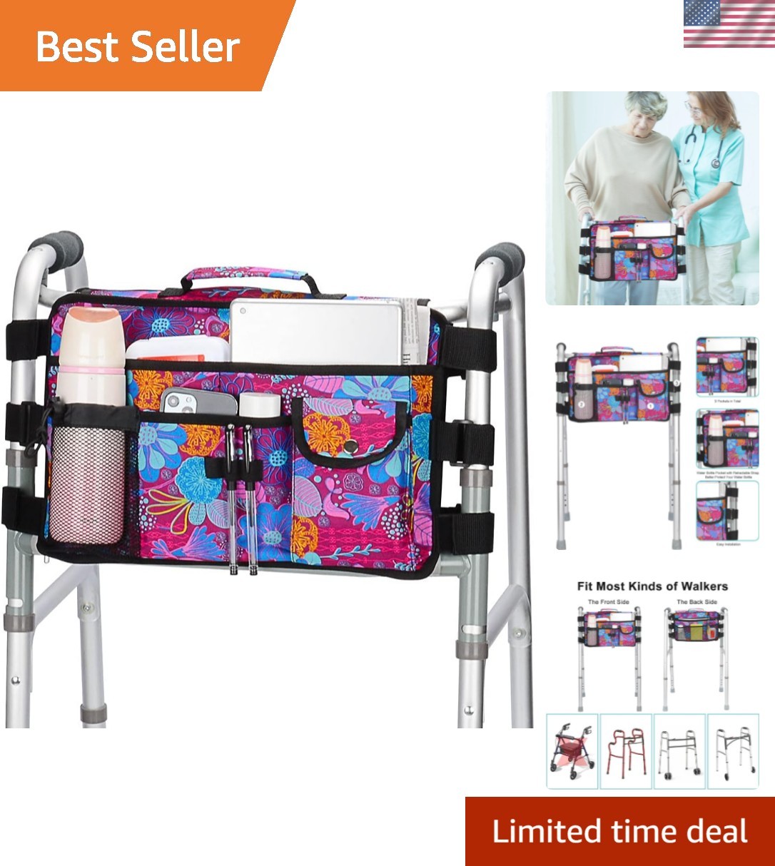 Walker Bag for Seniors- Folding Walker Accessories Bag Double Sided, Walker B...