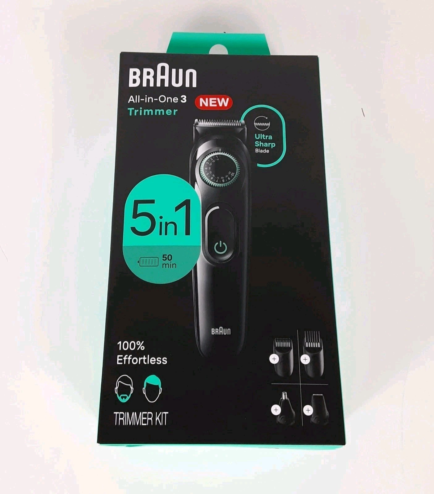 New BRAUN All-in-One 3 Trimmer 5 Heads Cordless Ultra Sharp Beard Hair Ear Nose