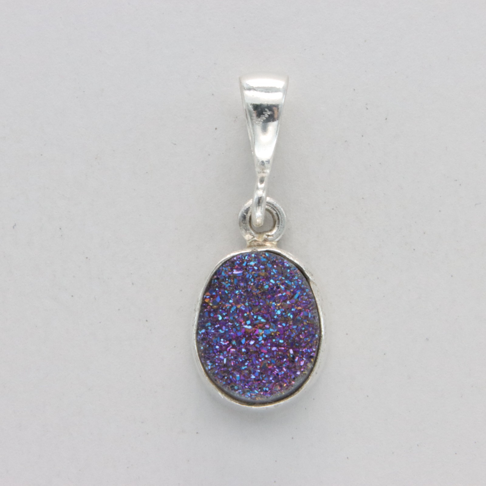 Oval Purple DRUZY DRUSY Druse QUARTZ Pendant - 925 STERLING SILVER Necklace #44