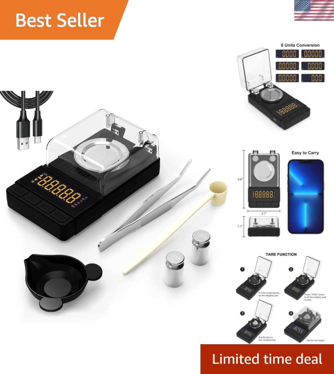 Lightweight 0.001g Precision Milligram Scale with Calibration Weight Included