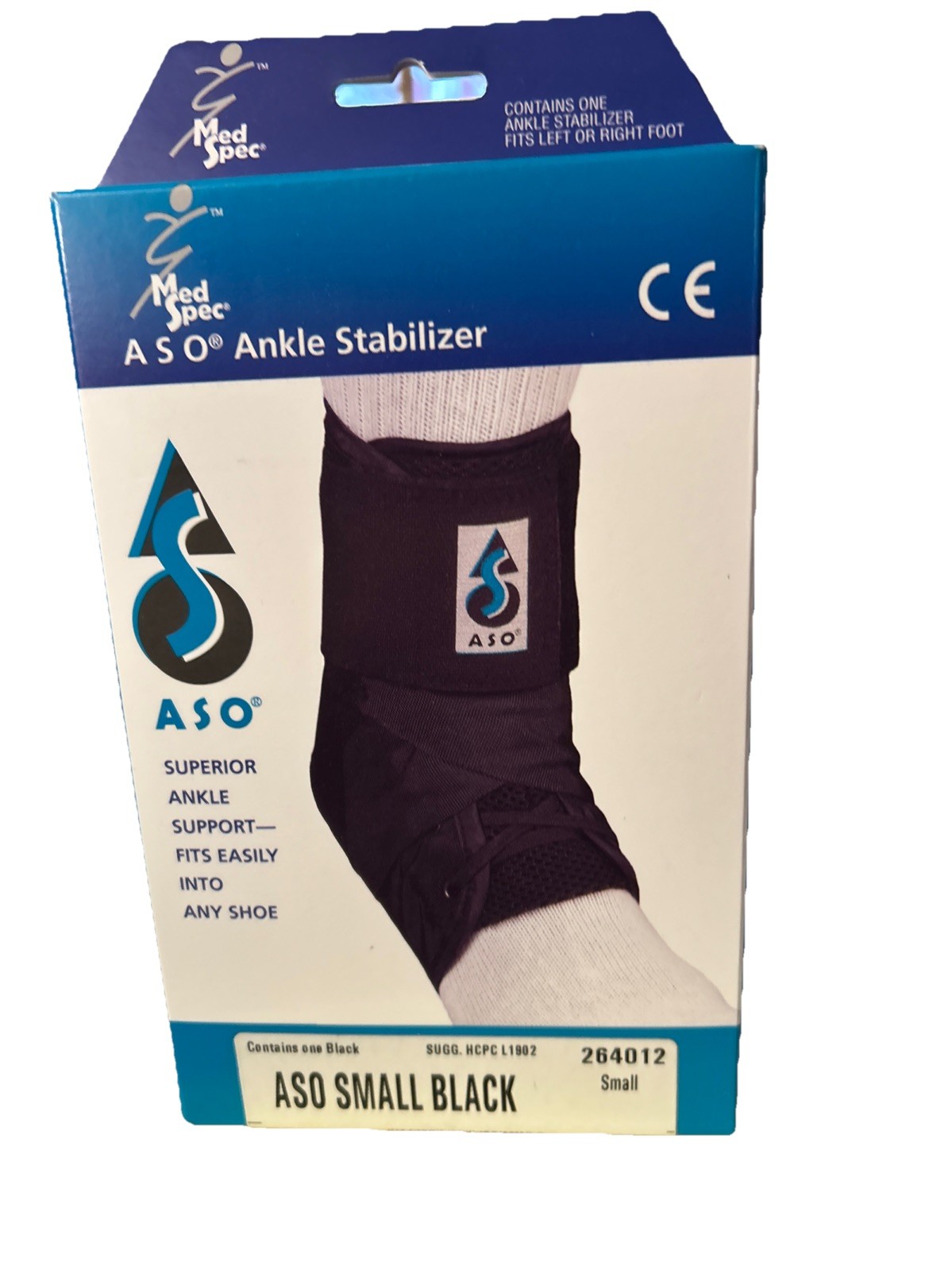 ASO MedSpec Ankle Stabilizer Brace Support Size Small Black *EASY FIT INTO SHOE