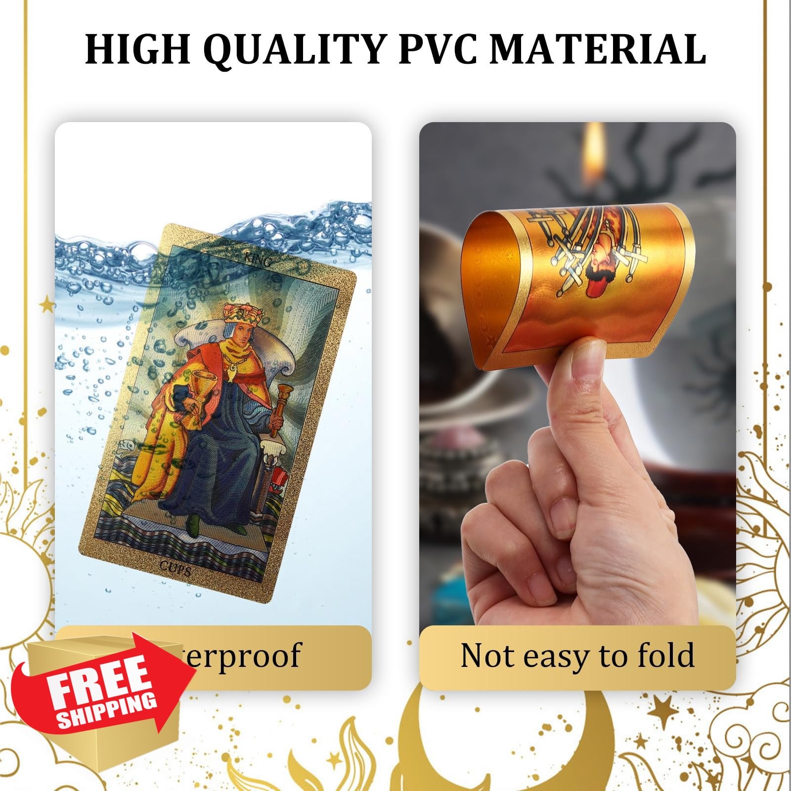 EGCUQ 78 Tarot Cards - Gold Foil Rider Waite Deck Guide