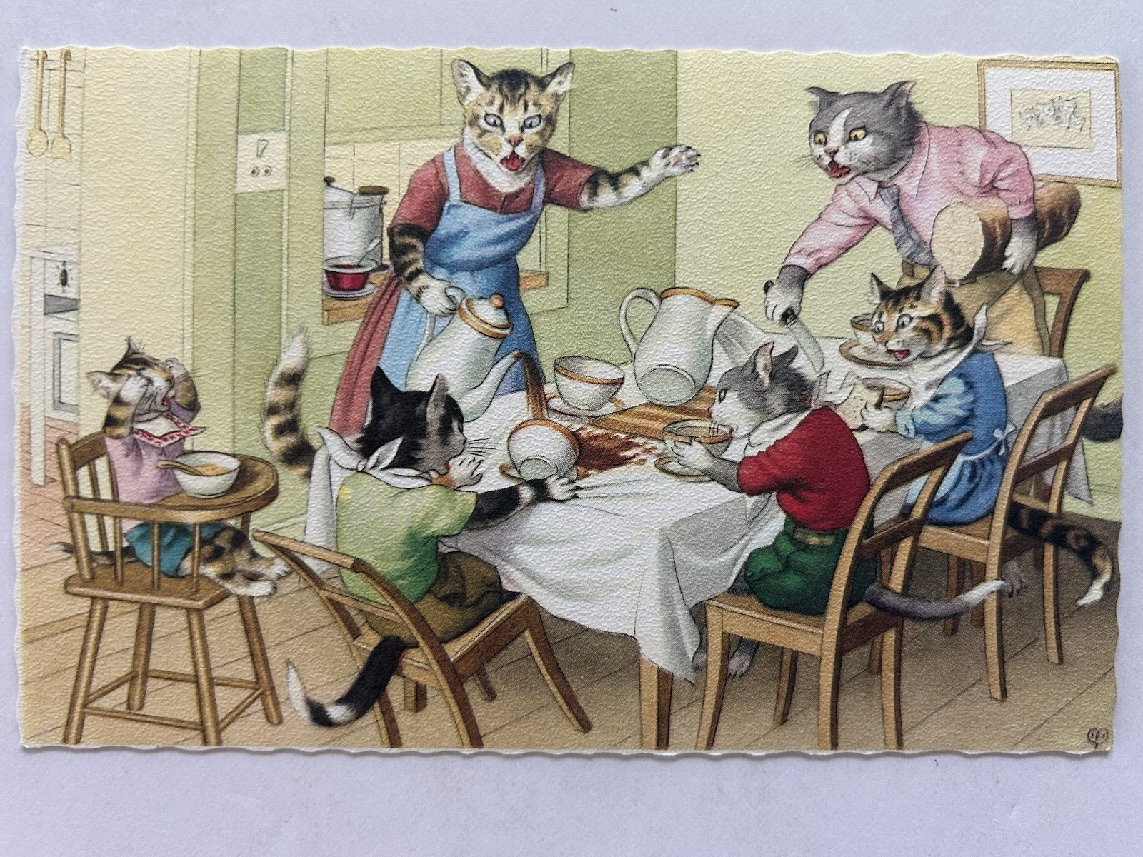 Dressed Cats Vintage Postcard | Cats And Kittens Eating Dinner At Table | 4850