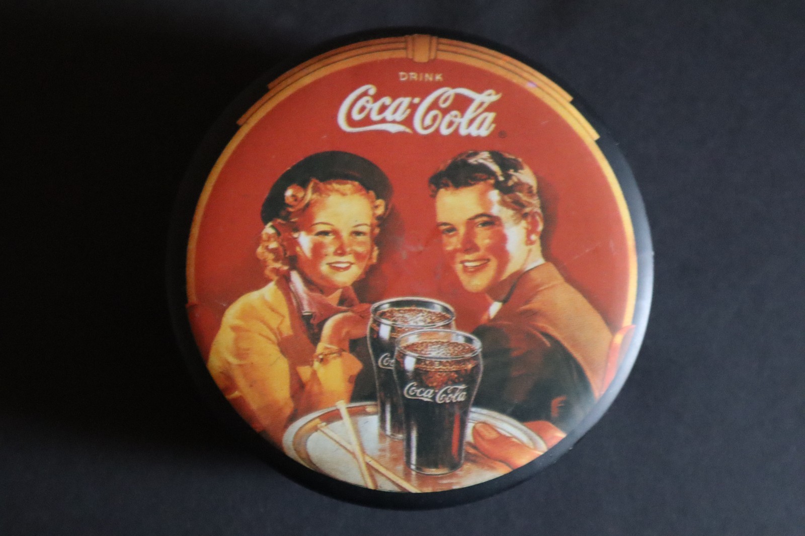 Vintage 1988 Coca-Cola Advertising Round Black Tin