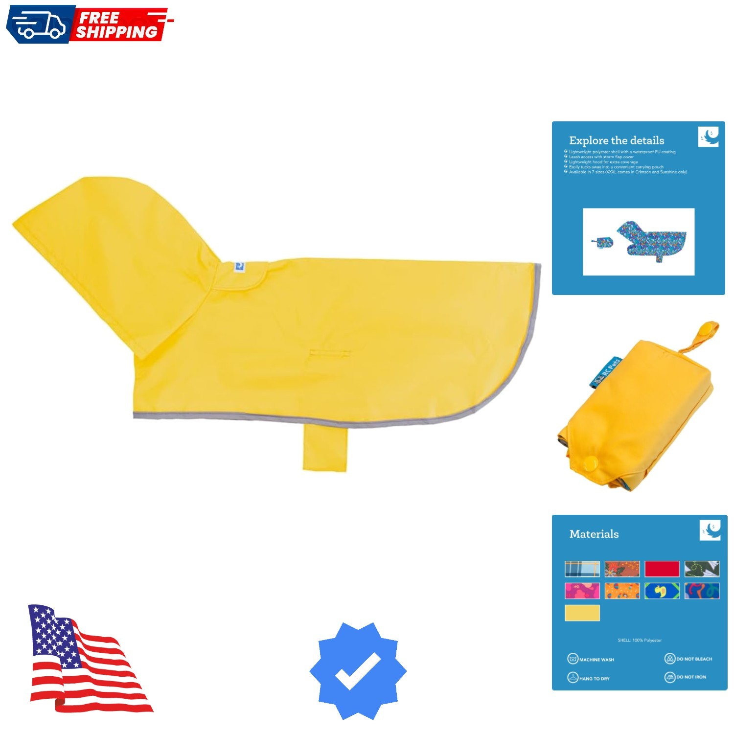 Packable Dog Rain Poncho Sunshine - X Large