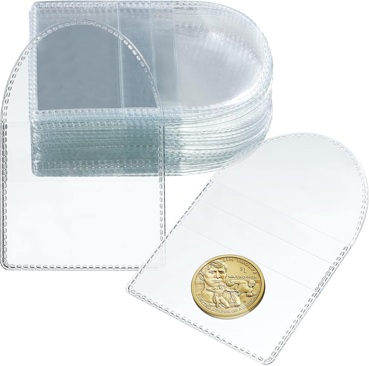 Fainne 50 Pcs Single Pocket Coin Sleeves Collector Individual Clear Plastic
