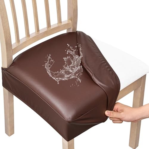  Waterproof Pu Leather Seat Covers for Dining Room Chairs Set of 4 Coffee