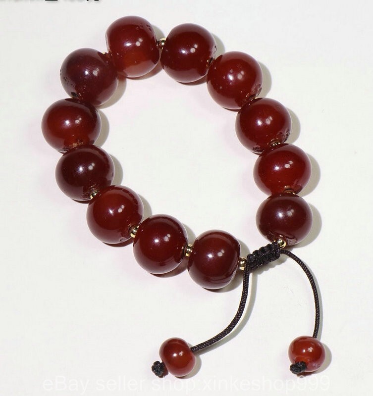 4.8" Old Chinese Natural Agate Carnelian Carved Fengshui Jewelry Bracelet