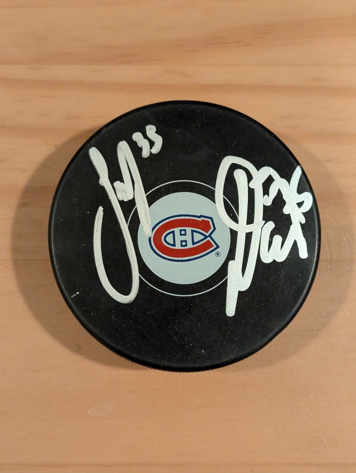 Samuel Montembeault Jakub Dobes Montreal Canadiens Dual Signed Puck