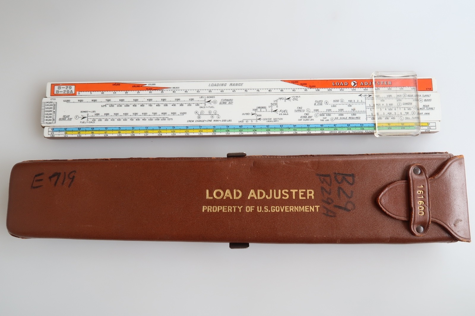 Military Slide Rule Vintage US Case Artillery Aircraft B-29 B-29A Load Adjuster