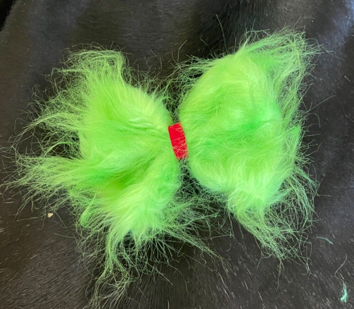 New Lime Green Fuzzy Christmas Hair Bow on Clip! Toddler Little Girl 7 inch