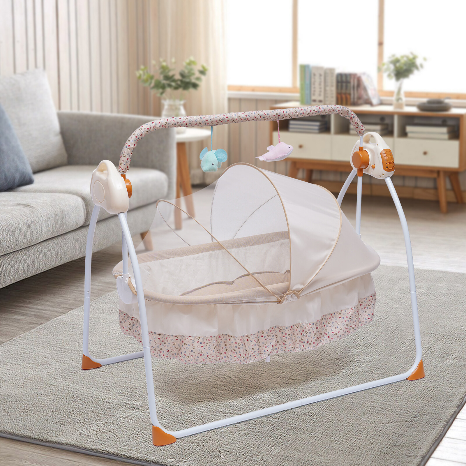 Auto Electric Swing Baby Crib Cradle Infant Rocker Bed Cot Cradle +Mosquito Net