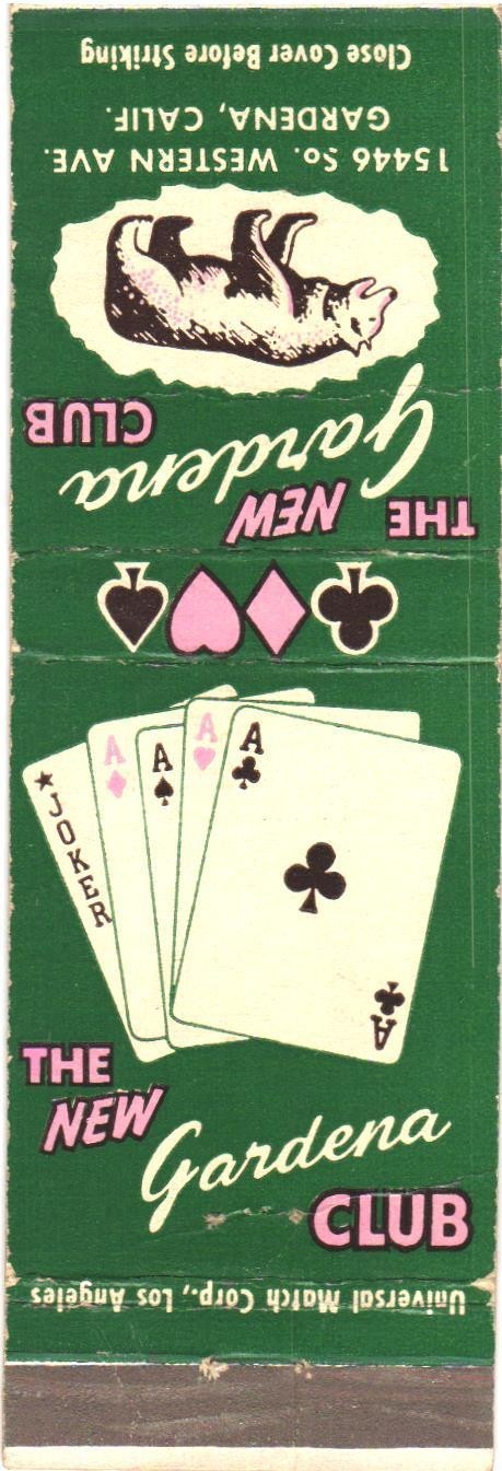 Gardena California The New Gardena Club Casino Vintage Matchbook Cover