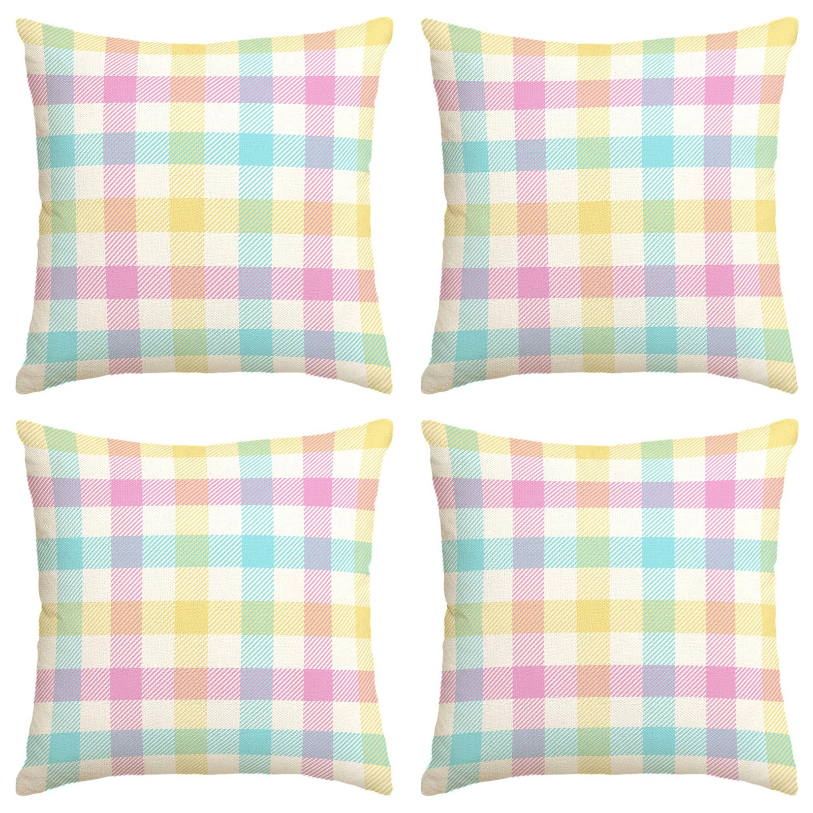 Spring Pillow Covers Happy Easter Throw Pillow Cases Farmhouse Buffalo Plaid Dec