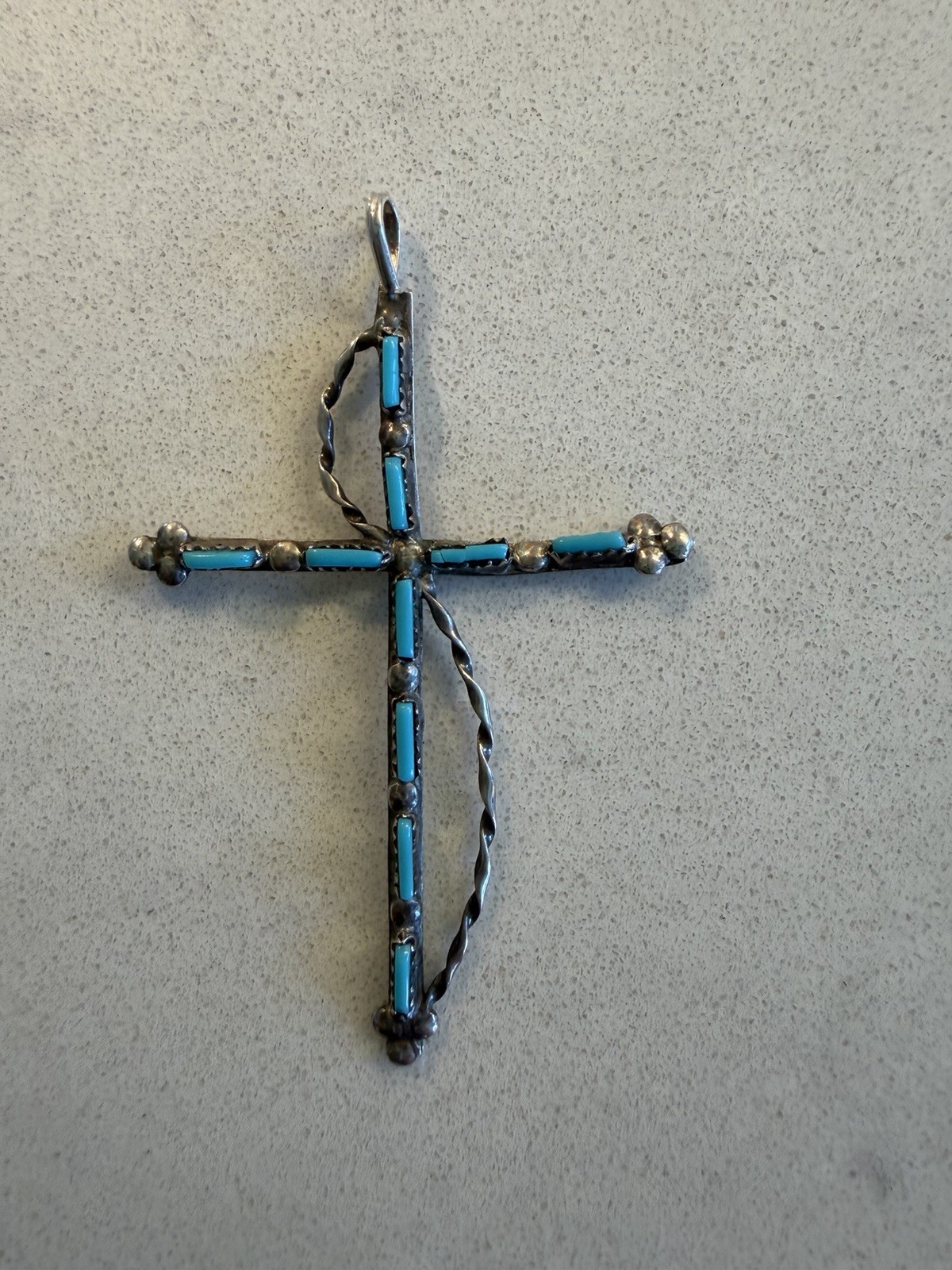 Vintage Large Cross Pendant Turquoise Zuni Sterling Silver Native American