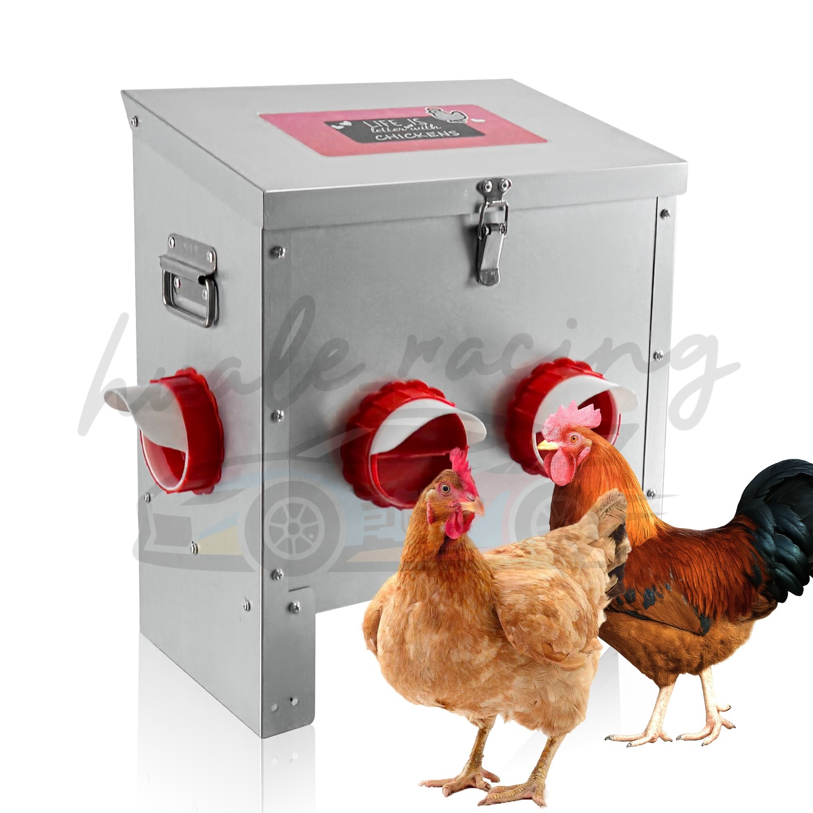 25lb Galvanized Metal Chicken Feeder 4 No-Waste Ports Large Poultry Feeder New