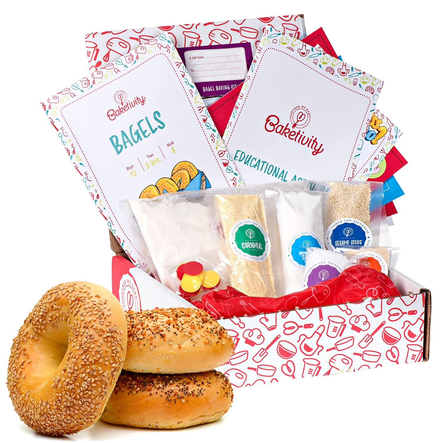 Baketivity Kids Baking Set, Meal Cooking Party Supply Kit, Bagels 