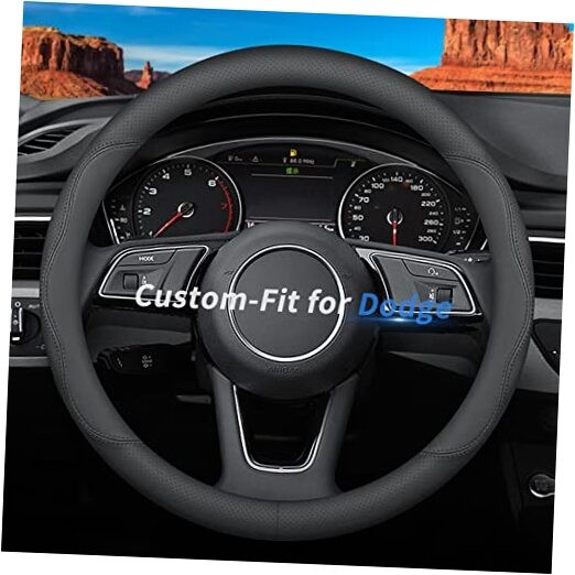 Custom-Fit for Dodge Steering Wheel Cover, Premium Leather Car Steering Wheel 