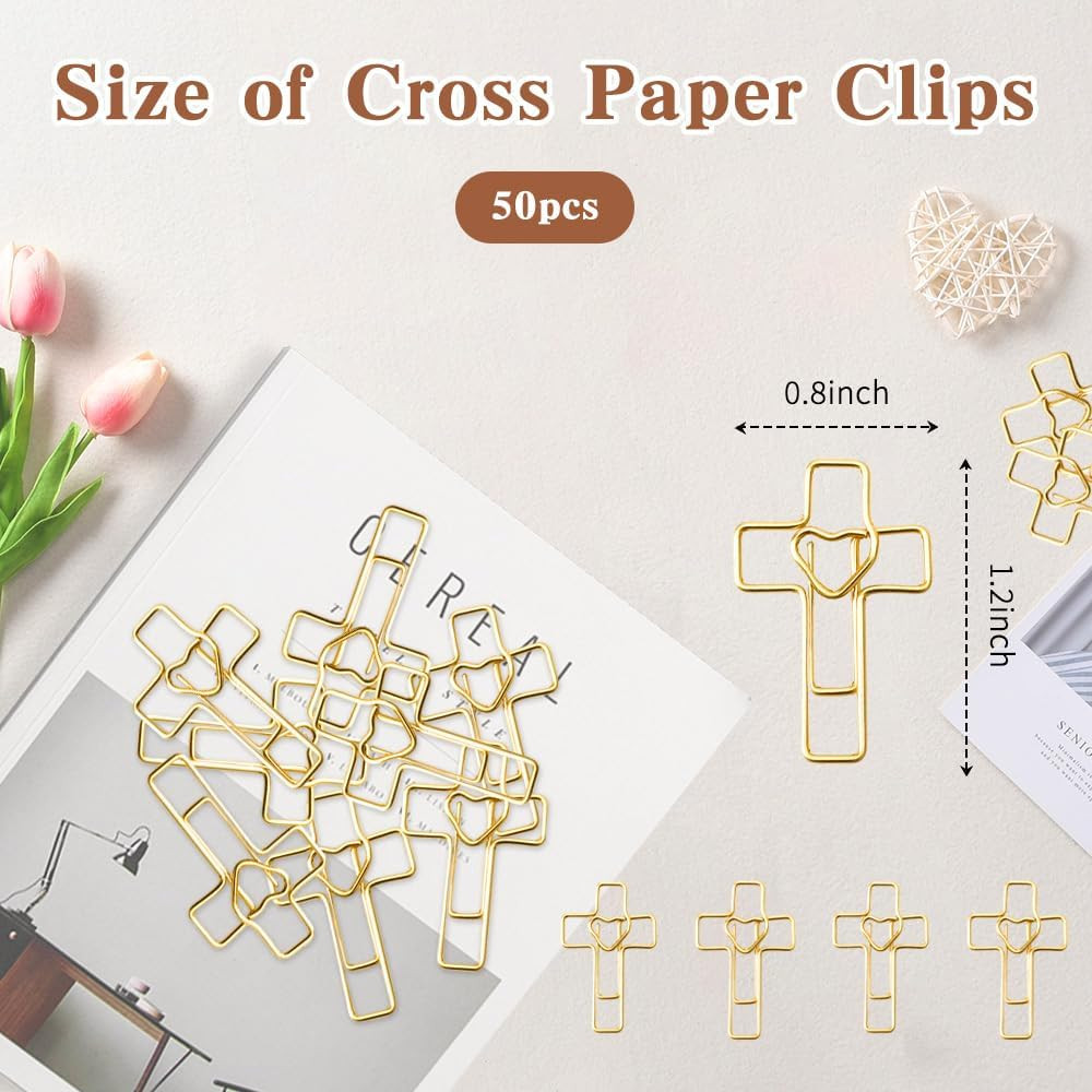 50PCS Heart Cross Paper Clips Gold Paper Clips Christian Gifts for Women Book...