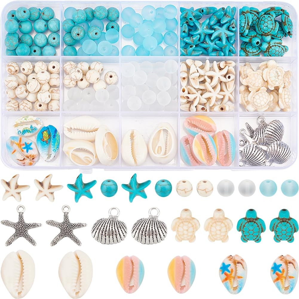 SUNNYCLUE 1 Box 210Pcs Starfish Bead Turtle Small, Boho Styles Beads Kit-8 
