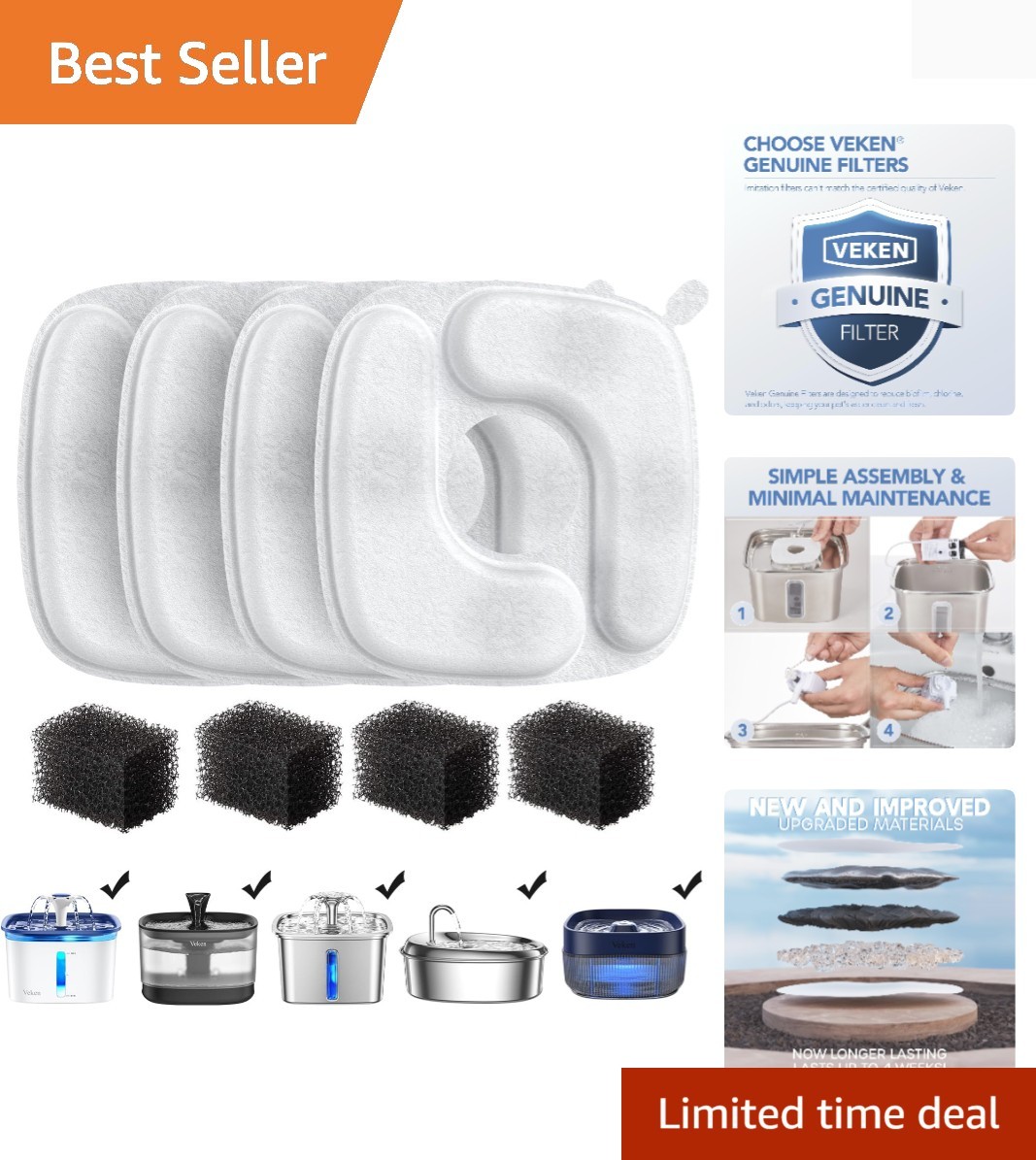 5-Stage Filtration Replacement Filters Set for 50oz to 108oz Pet Fountains