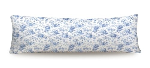 Blue Chinoiserie Rose Floral 20x54 Body Pillow Cover, Grandmillennial Floral-6