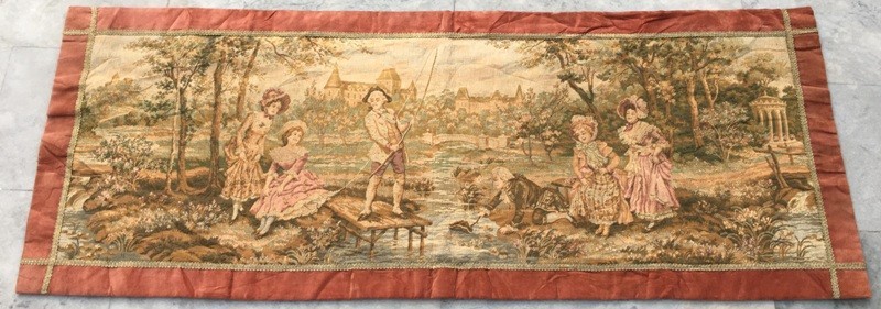Vintage French Tapestry Medieval Pictorial Cozy Wall Decor Tapestry 1x4 ft