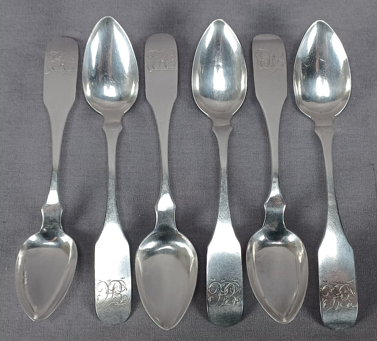 Set of 6 Joseph Shoemaker Philadelphia Coin Silver Spoons Circa 1793-1829