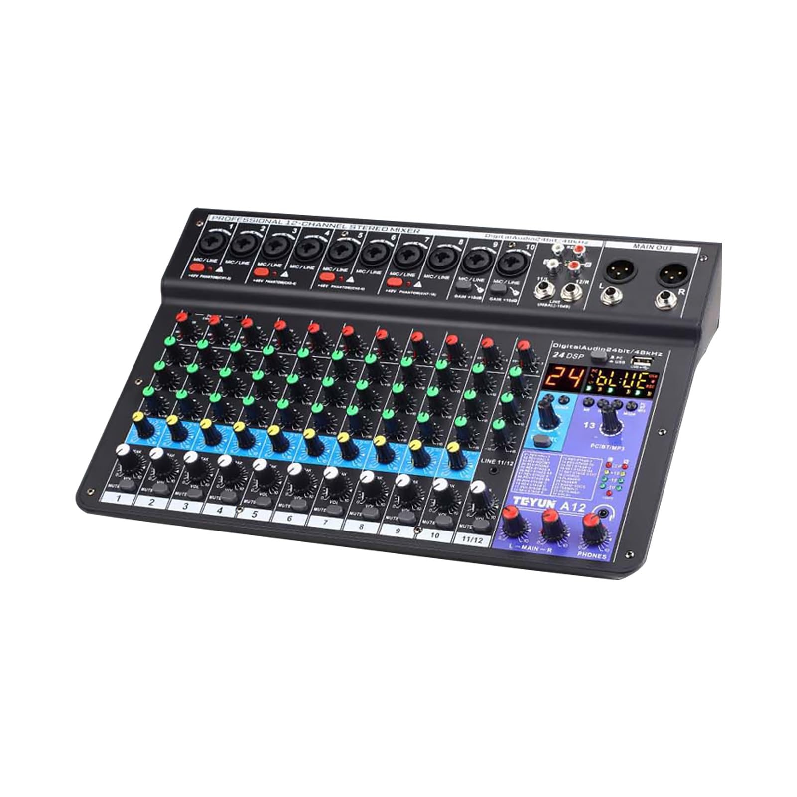 Dj Console Micfuns Stage Audio 12 Channel 48v Mixer With Usb Computer Bluetoo...
