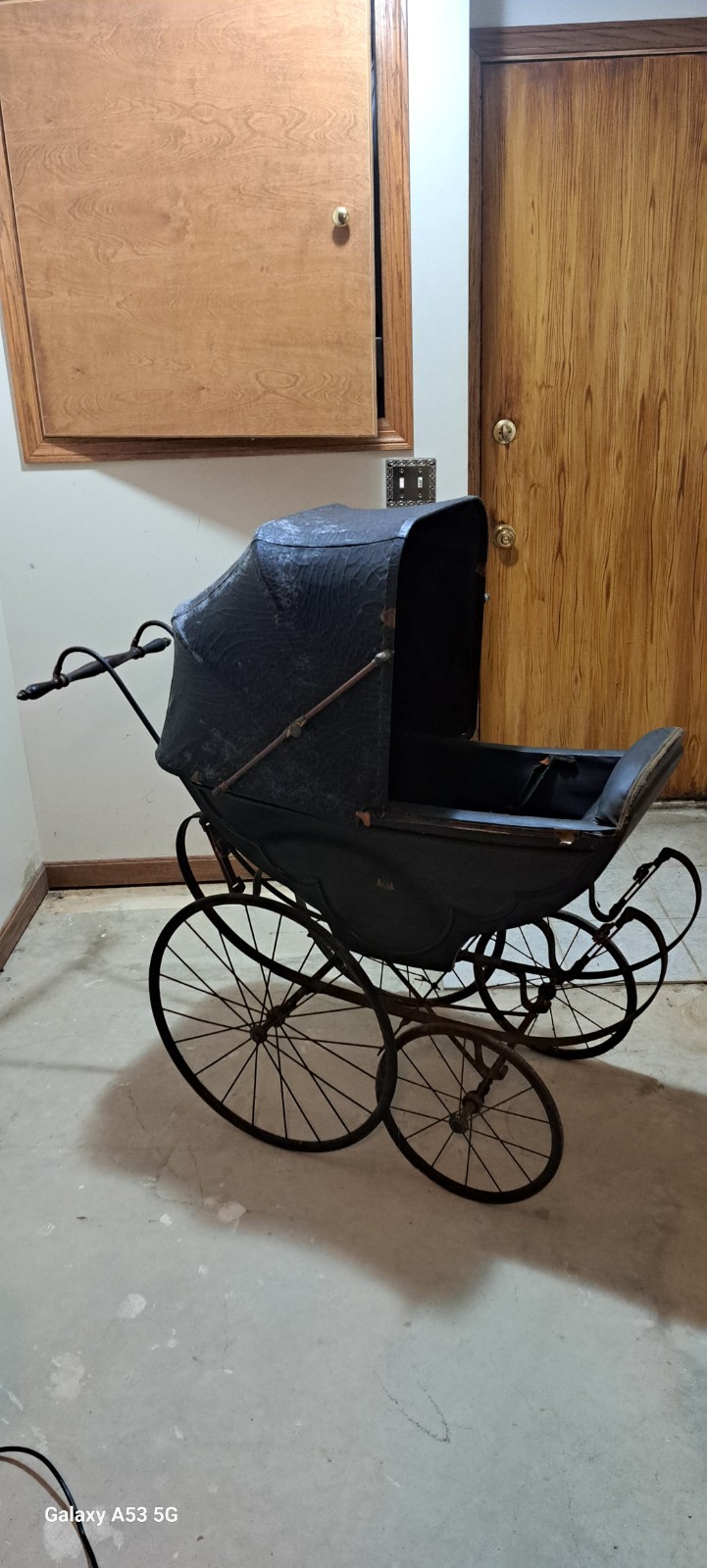 Antique Baby Stroller with Metal Wheels Vintage