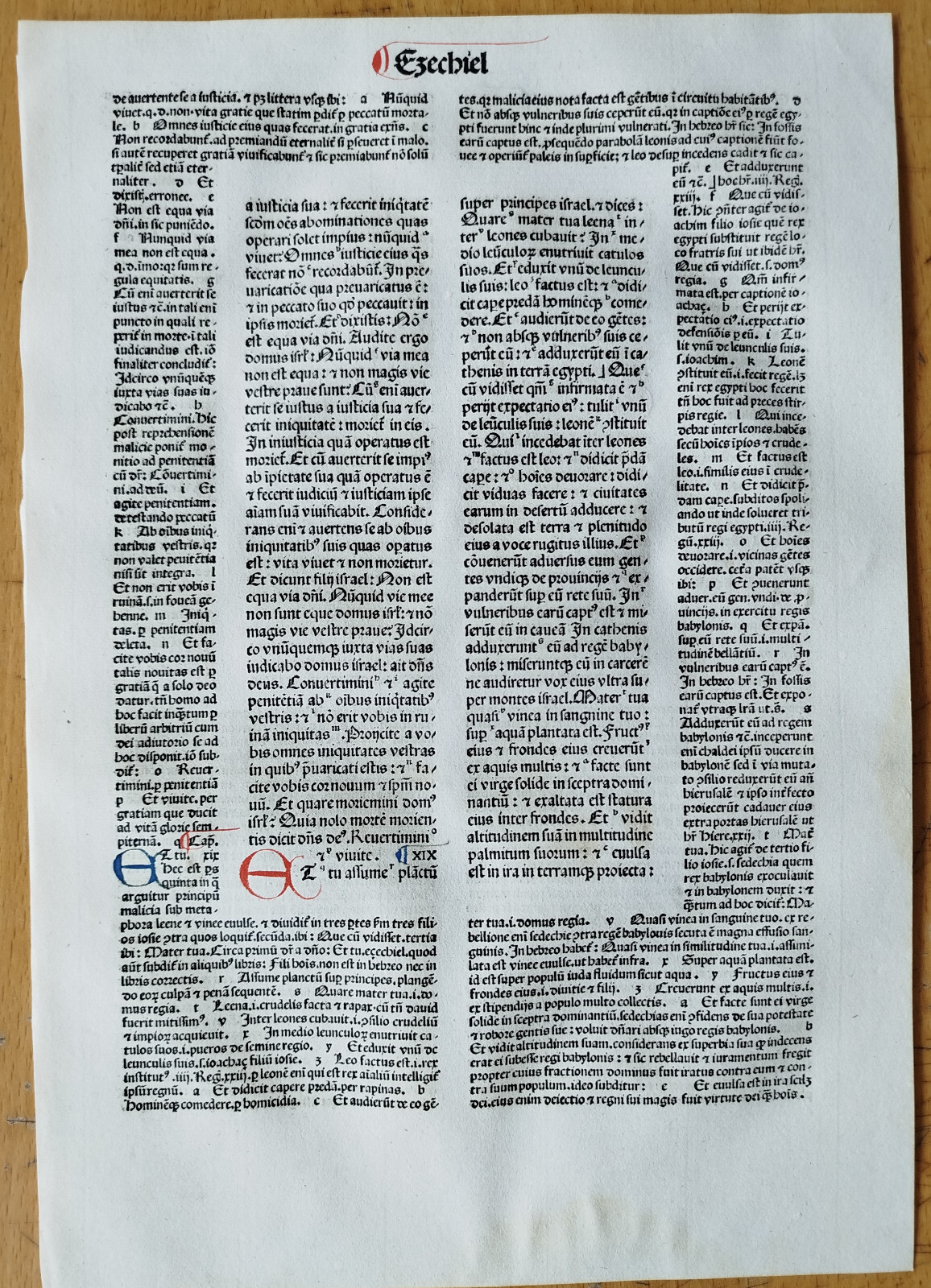 Ezechiel - Renner Original Incunable Leaf Biblia Latina Venice Folio - 1482