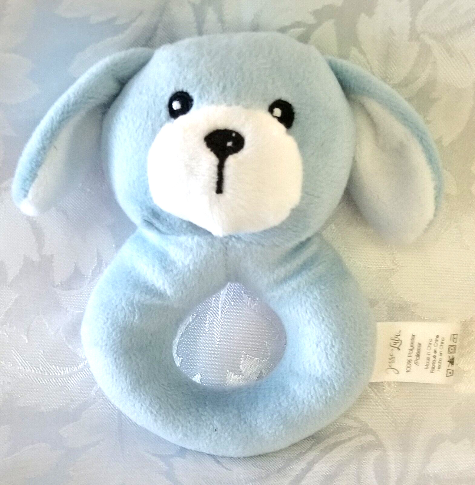 Infant Baby Lovey RATTLE Newborn BLUE PUPPY DOG Jesse & Lulu Soft Embroidered 5"