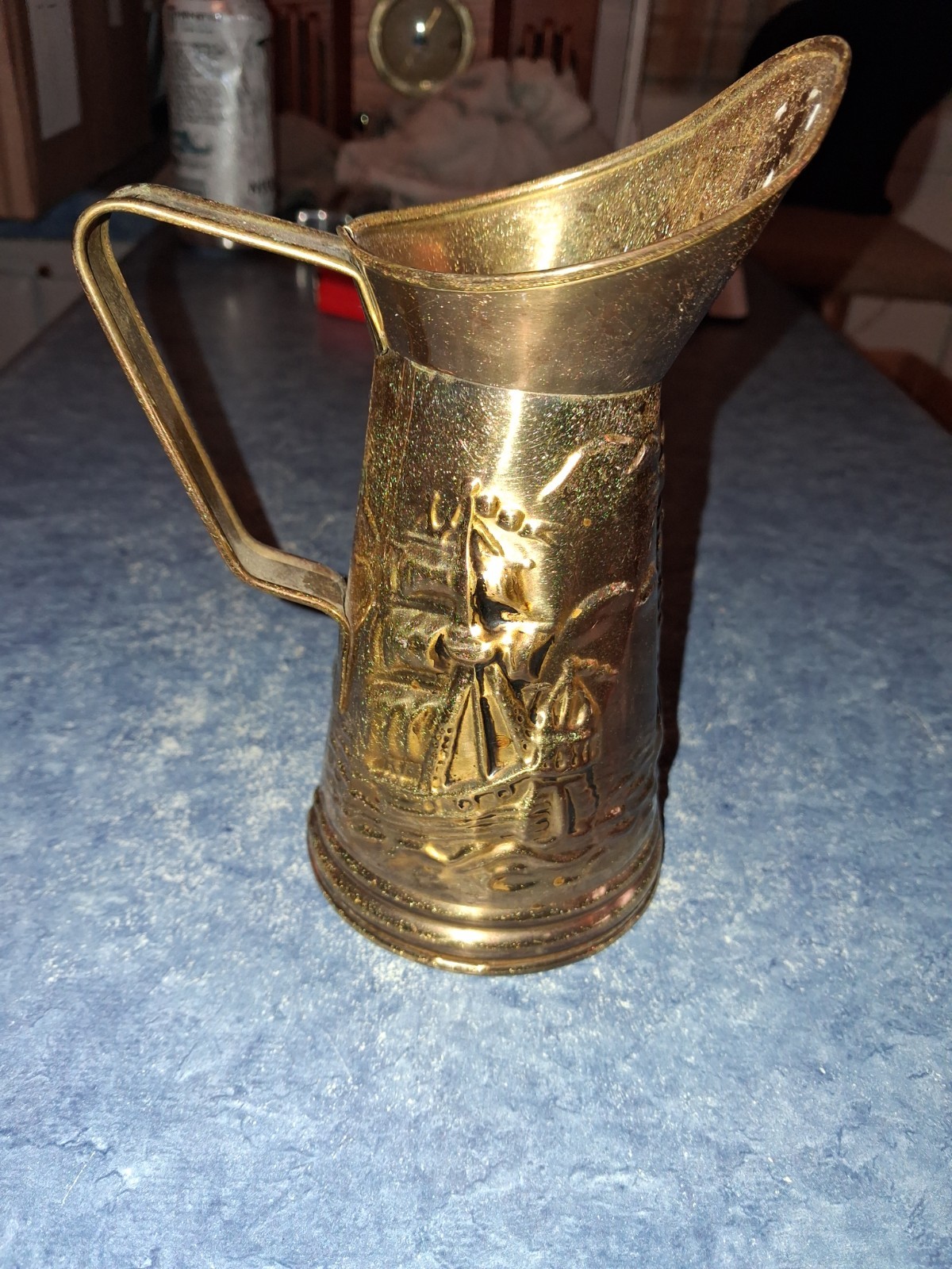 Vintage Peerage Brass Pitcher Made in England EUC Nautical Scene 