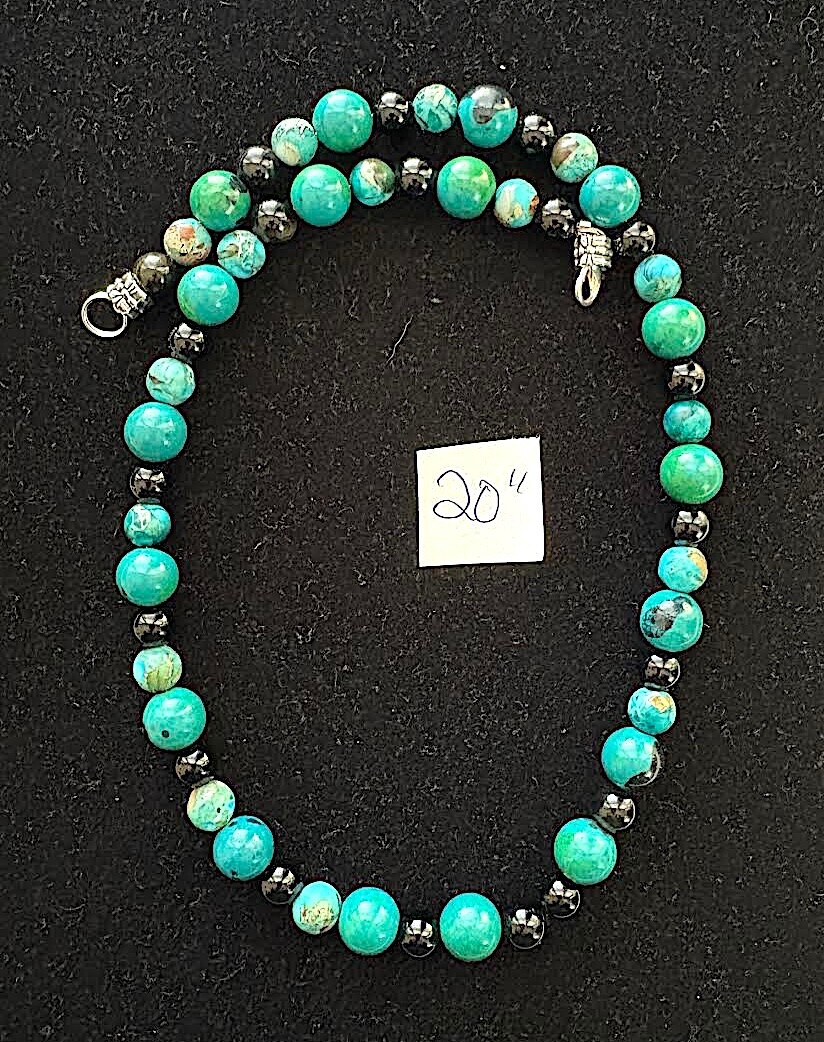 20" Chrysocola, Black Onyx & Imperial Jasper Gemstone Necklace